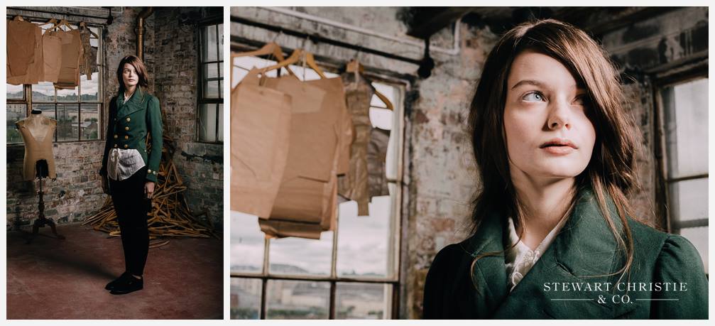 Rachel Flett for Stewart Christie Tailors by photographer Colin Usher